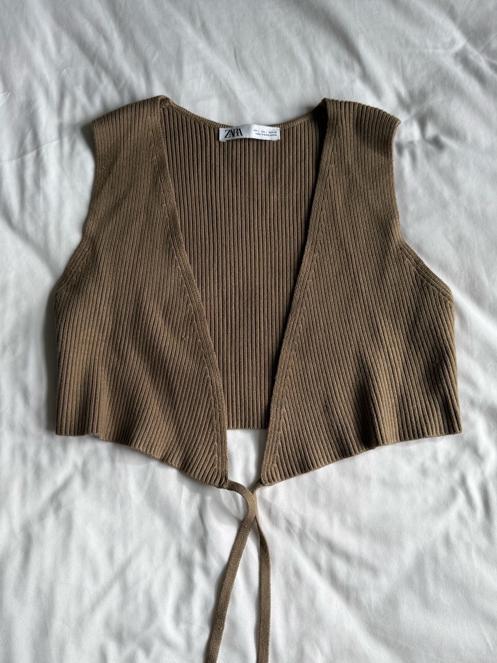 ZARA Ribbed Knit Tie-Front Tank in Brown